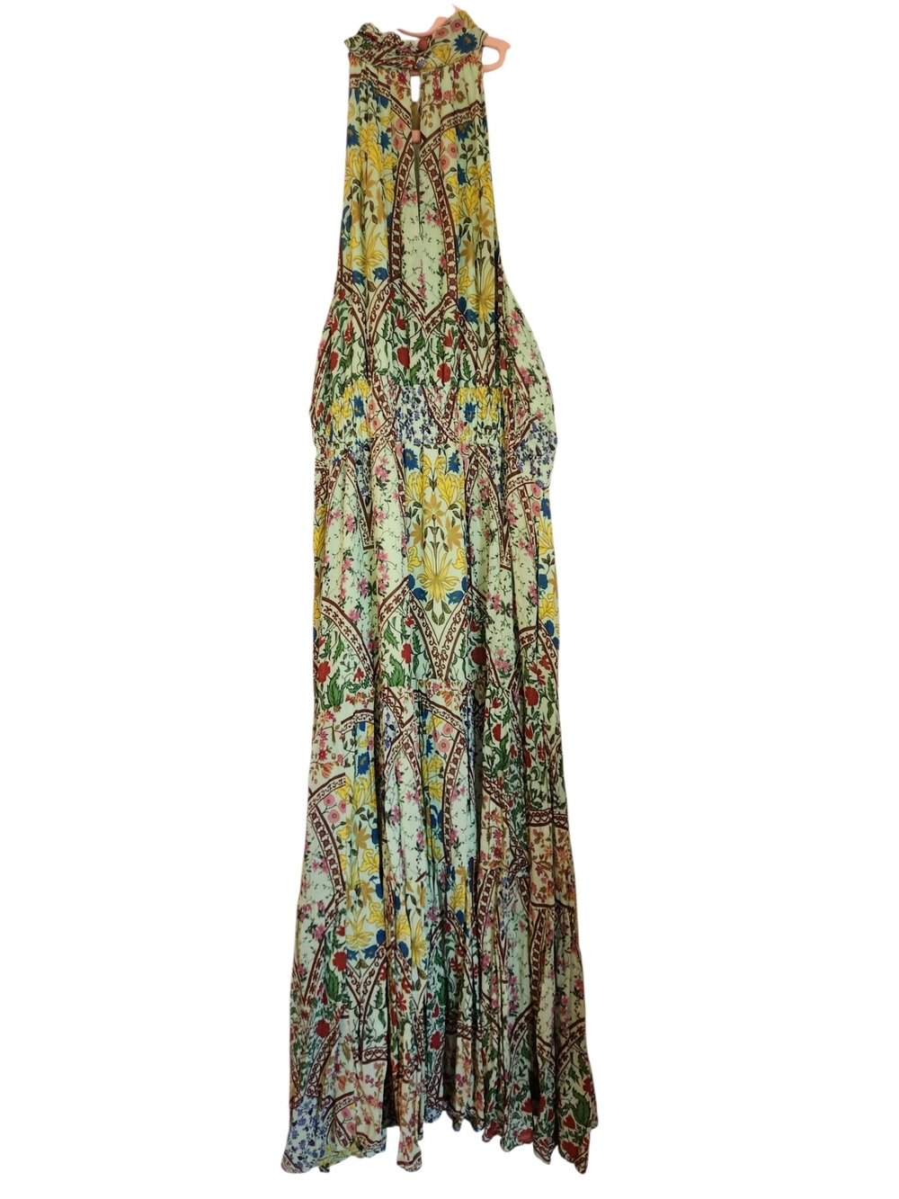 Anthropologie The Somerset Maxi Dress Halter Edition Green Motif Size XL Lined - Picture 3 of 15